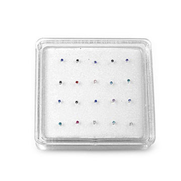 Nose Stud Color Simulated Cubic Zirconia Ball End 925 Sterling Silver 1.8mm-(20 Nose Studs in a Box)